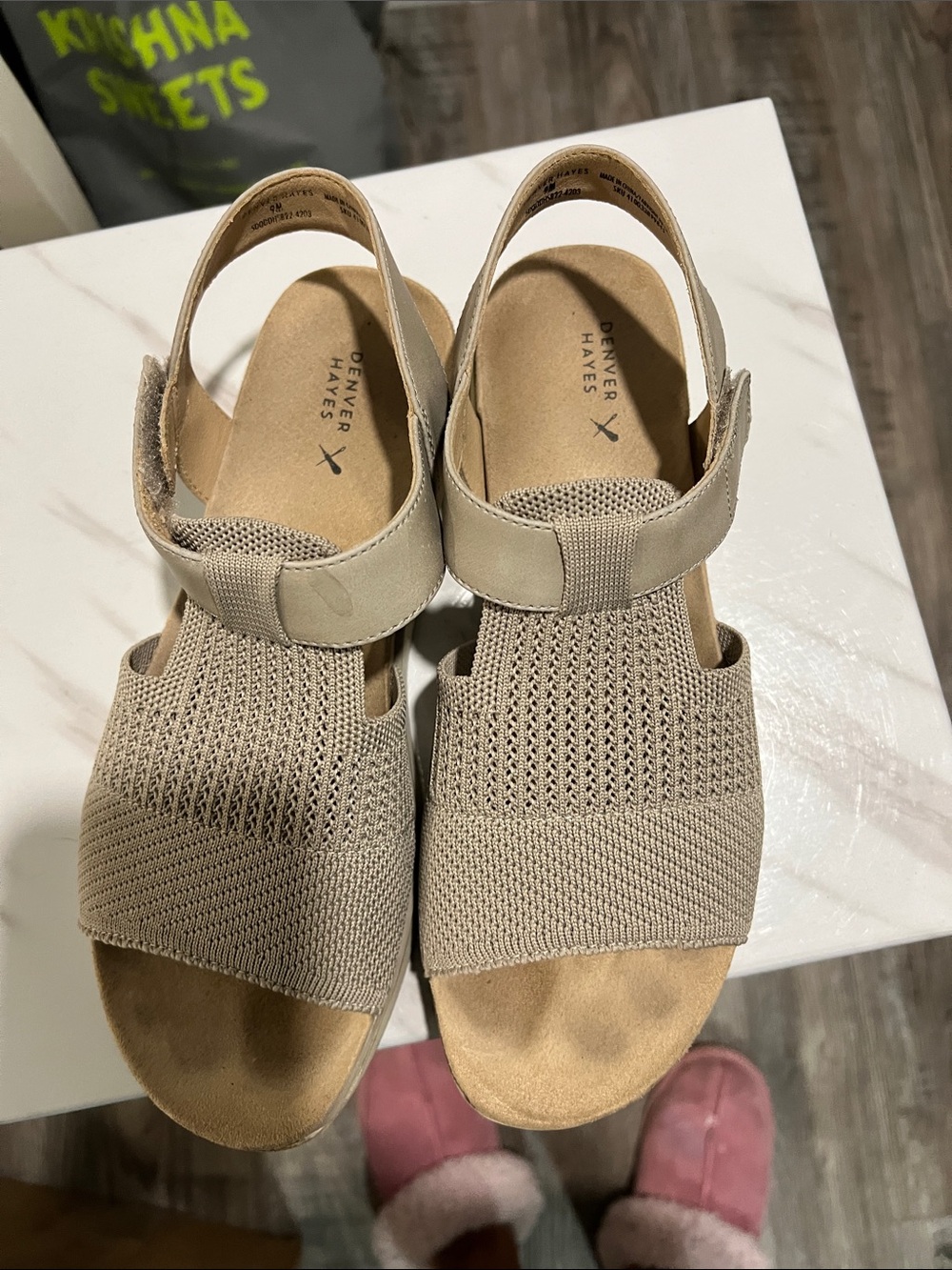 Denver Hayes Knit Slingback Sandals in Beige Taupe